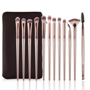 12PCS Daubigny Eye Makeup Brushes Set w/ Carrying Bag (Champagne Gold)